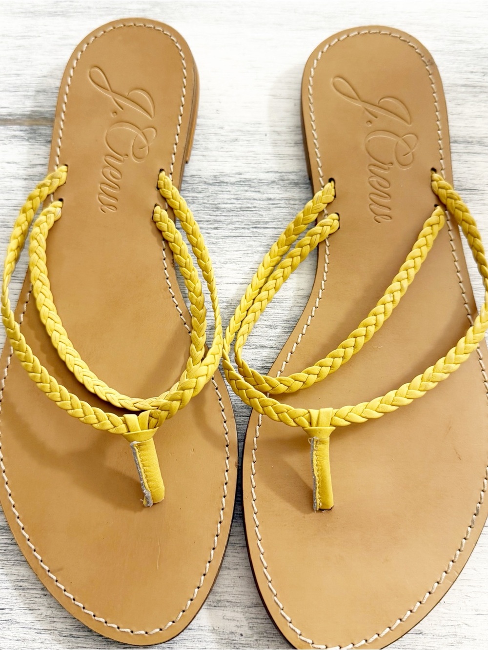 J. Crew Yellow Braided Leather Thong Sandals size 10